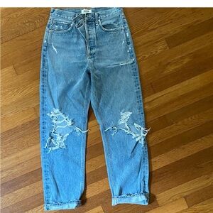 Agolde Light Blue Distressed Cropped Jeans